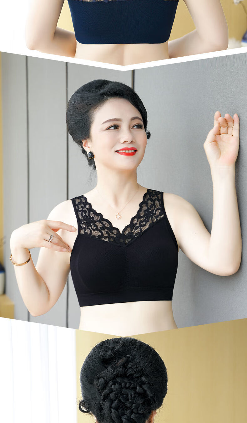 妈妈加大码内衣文胸中老年女老人胸罩可爱无钢圈裹胸抹胸吊带背心卡其