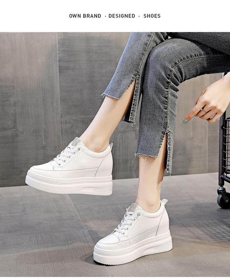 坡跟鞋女小白鞋女内增高透气薄款厚底女鞋网面夏小个子小白鞋不系带