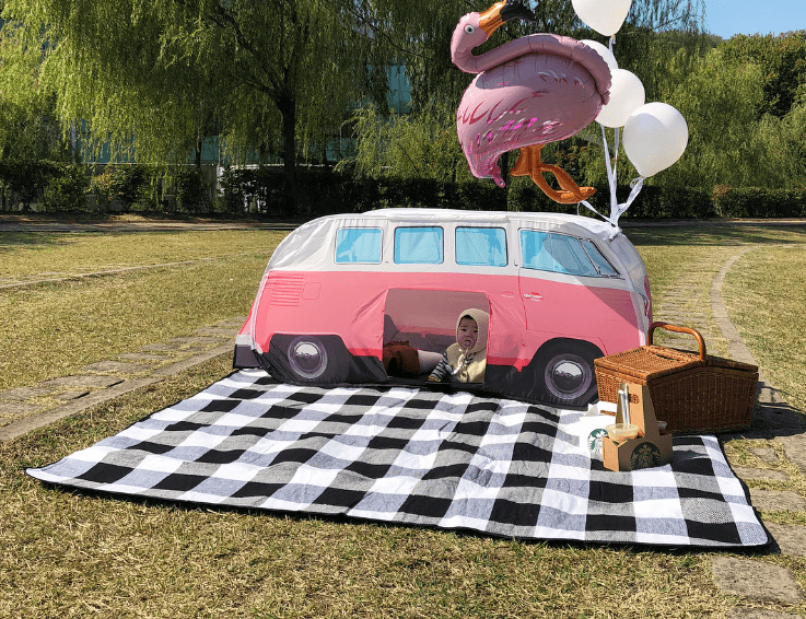 ins儿童汽车巴士帐篷室内外春游玩具屋游戏房野餐帐篷便携折叠防 粉色
