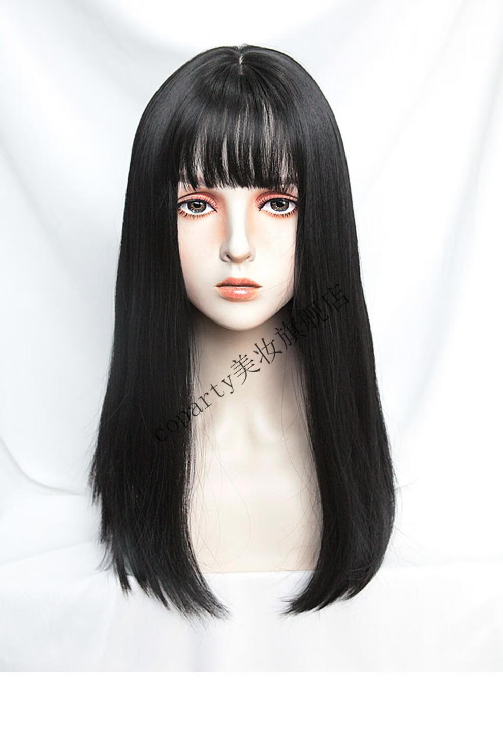 网红假发女黑长直发锁骨发一刀平黑色可爱自然修饰圆脸整顶假发套灰
