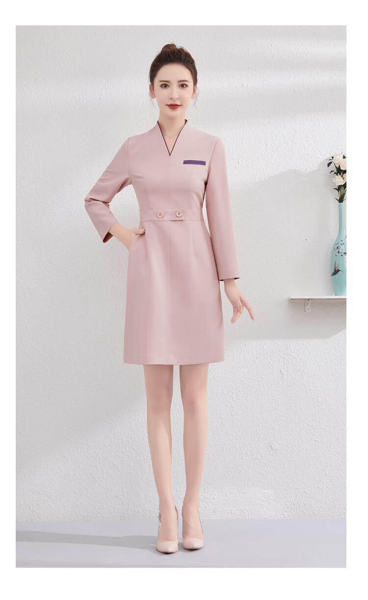 美容师工作服女足浴连衣裙秋冬季酒店spa技师制服定制款黑色长袖套裤