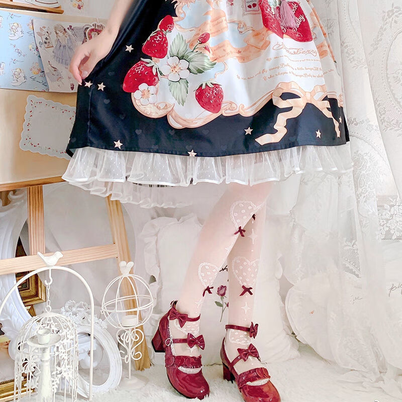 风海有夏 洛丽塔袜子白丝袜学生女生白色连裤袜黑丝软妹爱心蝴蝶结中