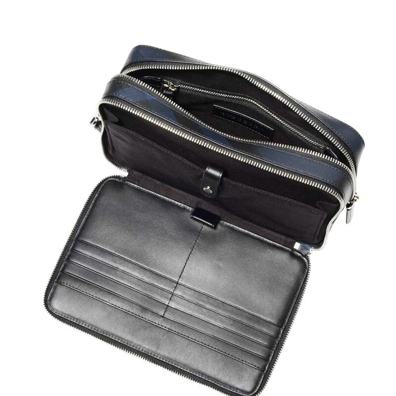 burberry巴宝莉手拿包 新款男士格纹拼皮革手拿包 黑色4056426 22.