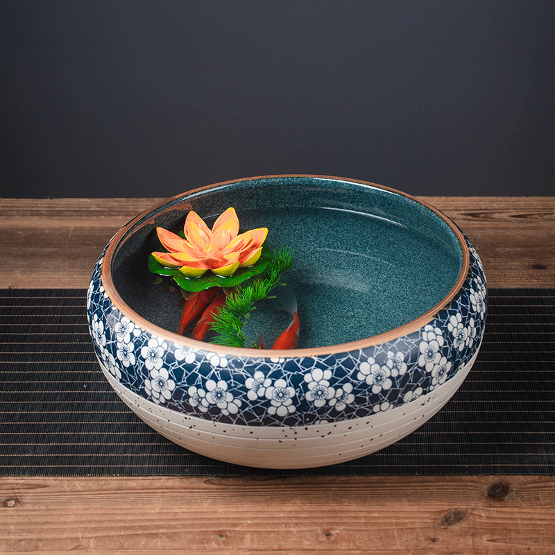 景德镇陶瓷鱼缸小型桌面摆件装饰缸养青鳉鱼金鱼缸水培盆客厅办公室