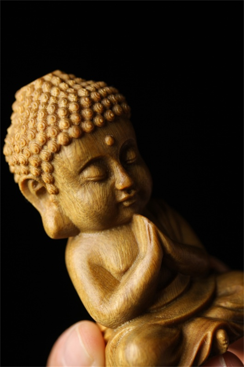 倍喜欢 绿檀木宝宝佛释迦牟尼手把件木雕家居创意檀香木摆件原木工艺