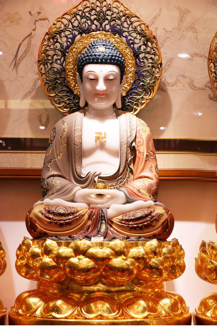 七宝莲佛具汉白玉彩绘观音佛像居家释迦牟尼佛地藏王供佛娑婆三圣三宝