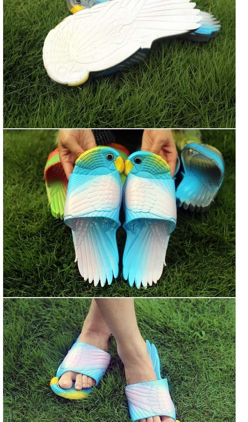 创意个性鹦鹉拖鞋女夏季亲子儿童可爱洗澡居家用外出沙滩鸟型凉拖蓝色