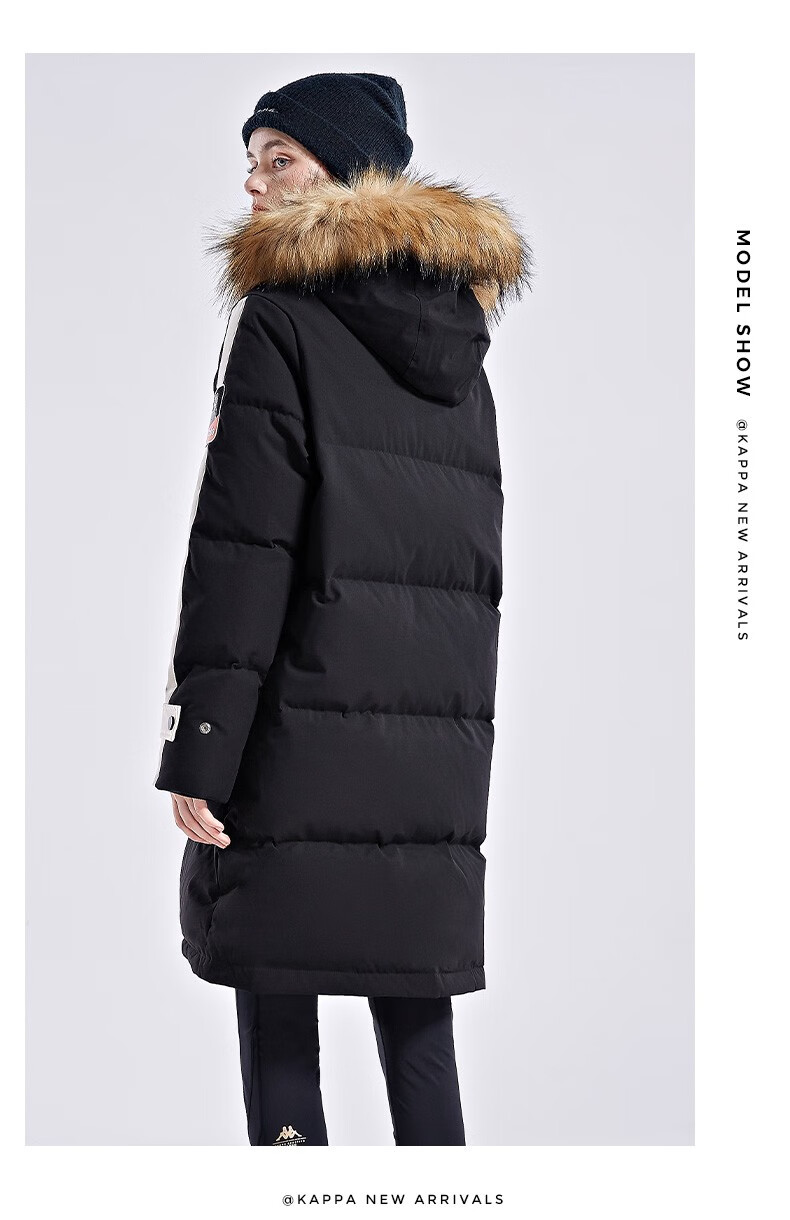 卡帕(kappa) kappa卡帕羽绒服冬女中长款羽绒服毛领连帽防寒保暖外套