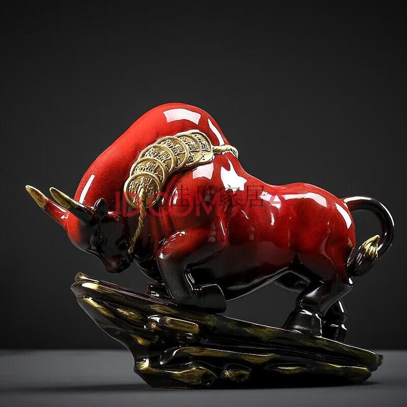 景德镇陶瓷大号青牛陶瓷器雕塑瓷牧童骑牛黄牛水牛工艺礼品摆件家居