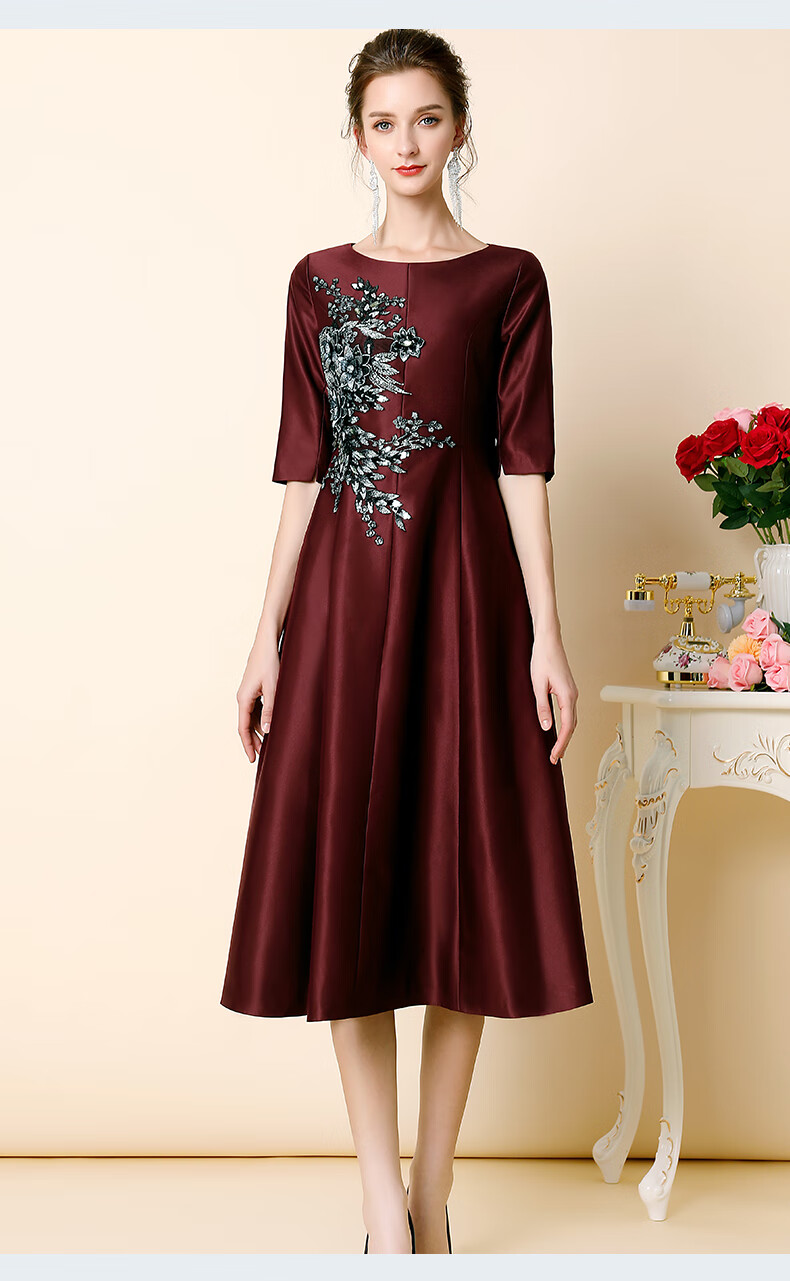 儿子结婚妈妈穿的喜庆衣服夏季 高端大气喜婆婆装礼服婚宴 酒红色 xxl