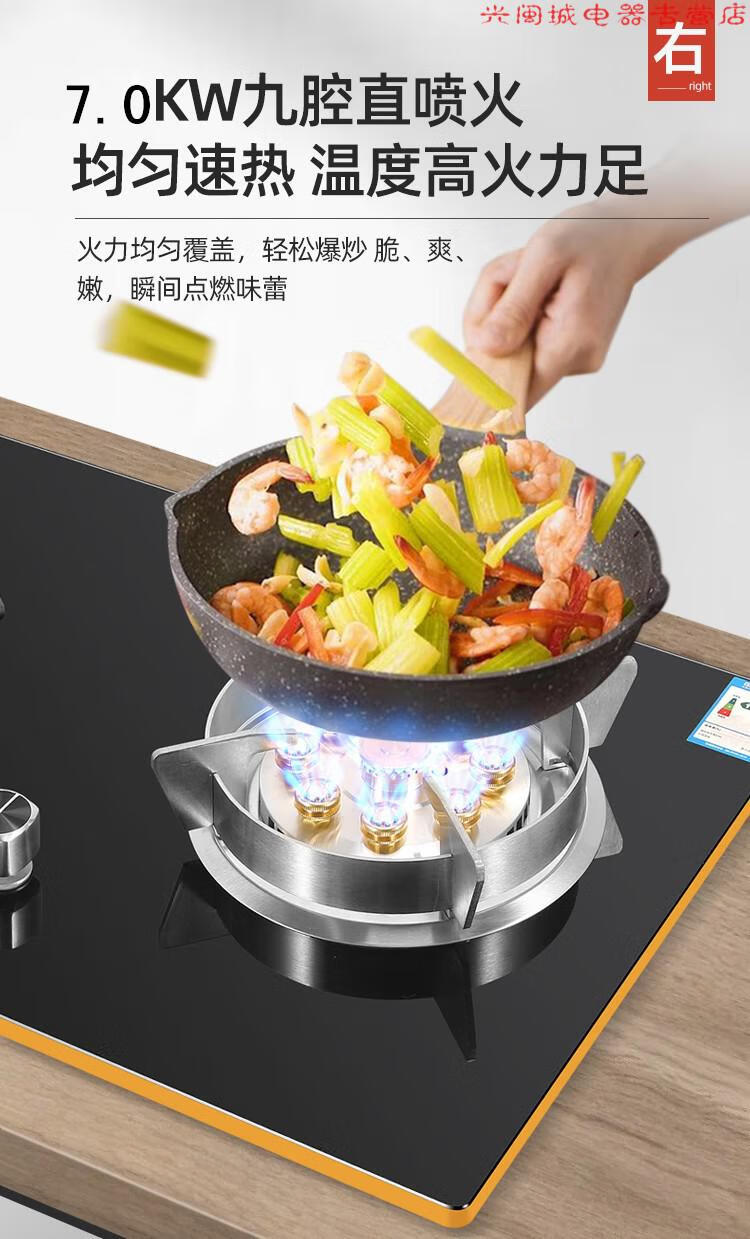 九腔猛火鸳鸯灶家用燃气灶双灶液化气嵌入式台式煤气灶双边定时钢化