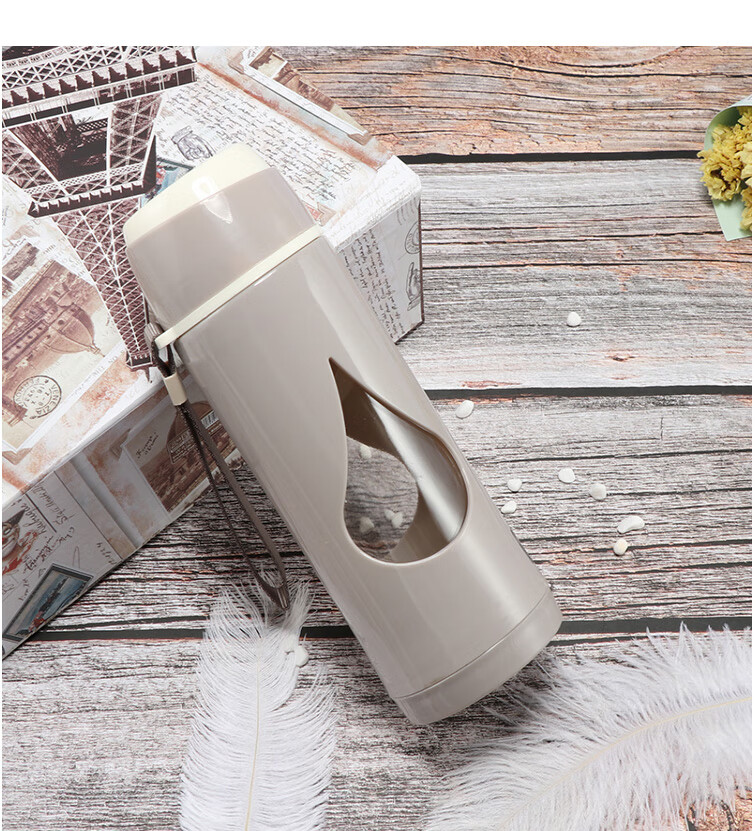 420ml米白【橡胶提绳玻璃杯】747