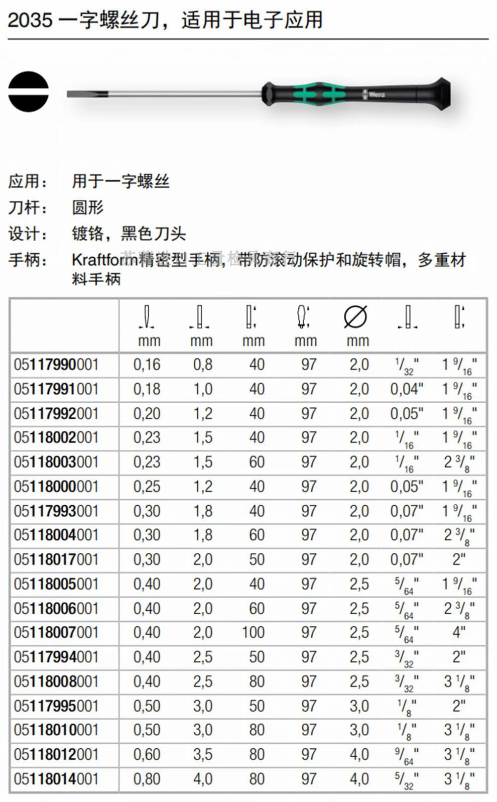 wera螺丝刀德国wera维拉2035 kraftform钟表相机维修精密一字螺丝刀