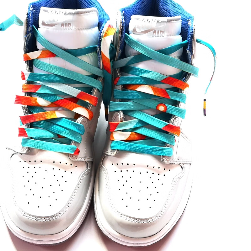 适配耐克aj1小星云扎染扁鞋带aj13蒂芙尼蓝薄荷绿af1空军一号鞋带薄荷