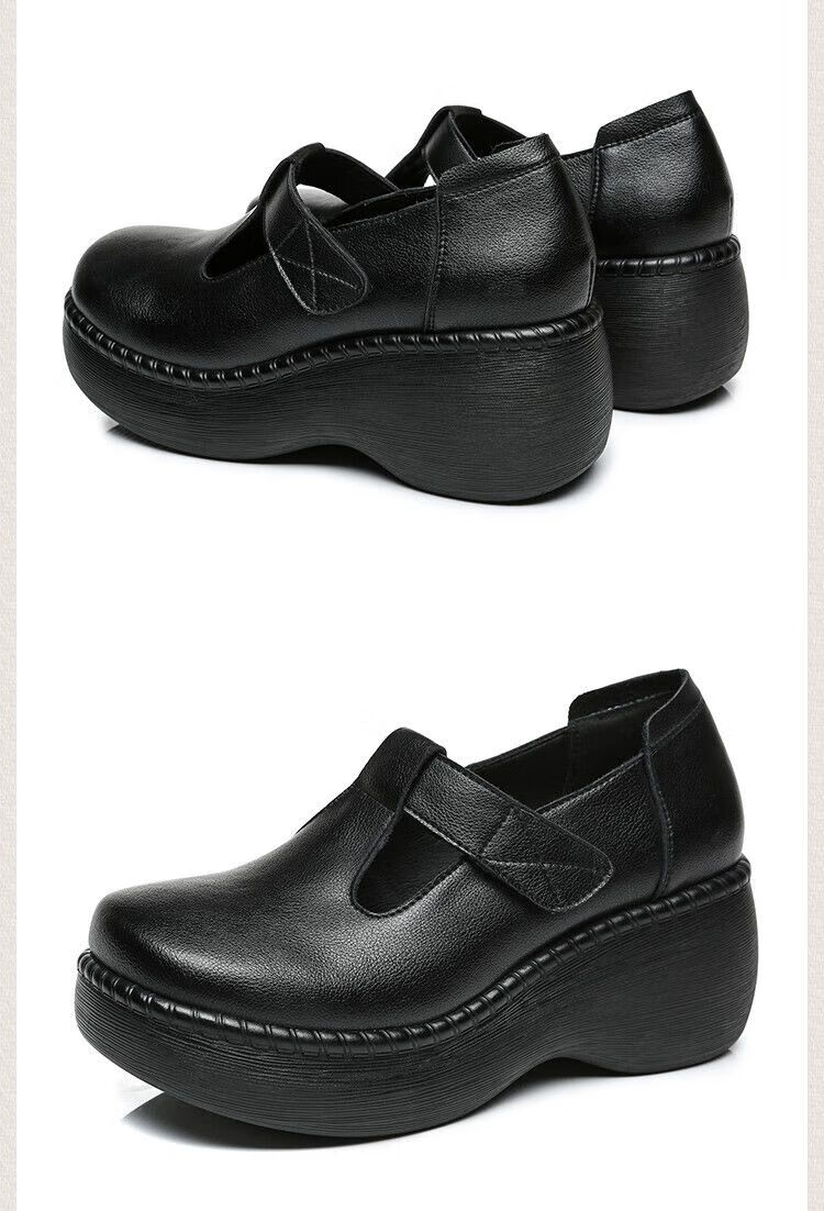 民族风女鞋真皮皮鞋韩版复古厚底松糕软底民族风女士秋款真皮鞋真皮