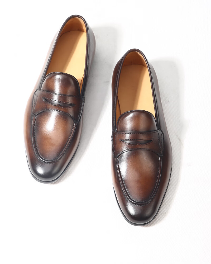 cl英伦风复古男透气乐福鞋通勤一脚蹬休闲皮鞋 黑色 39【图片 价格