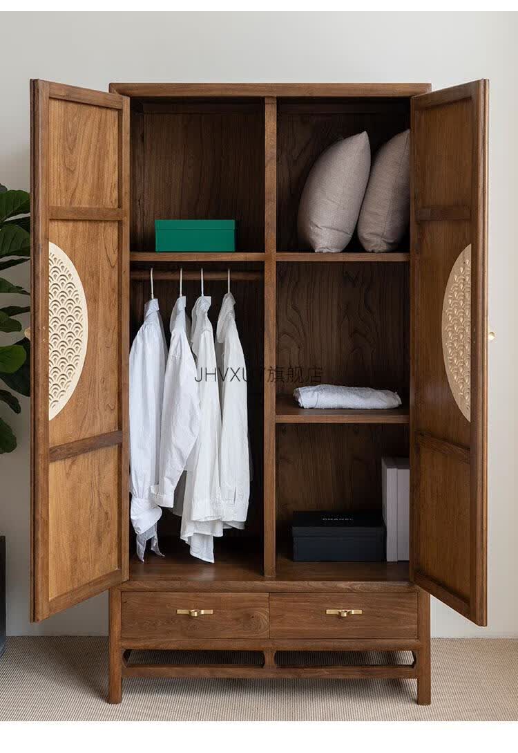 2022新款老榆木实木衣柜新中式实木大衣柜老榆木卧室转角衣橱家用禅意
