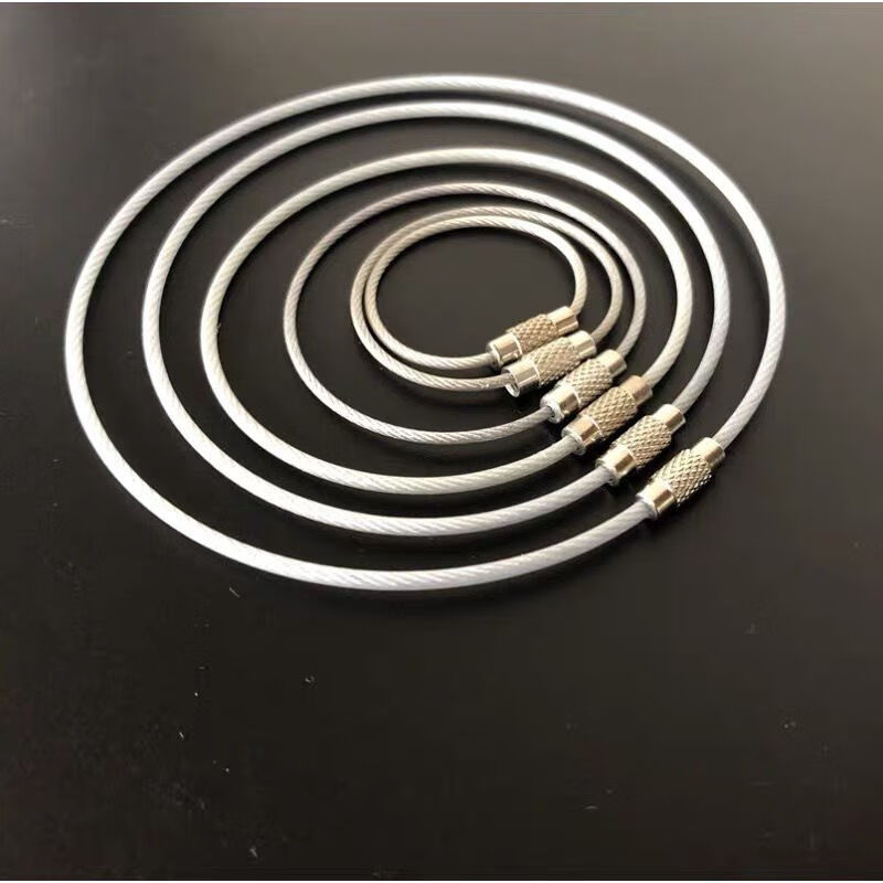 适用于不锈钢丝绳圈钥匙扣挂件钢丝圈吊牌线圈吊丝挂扣户外带锁扣钢丝