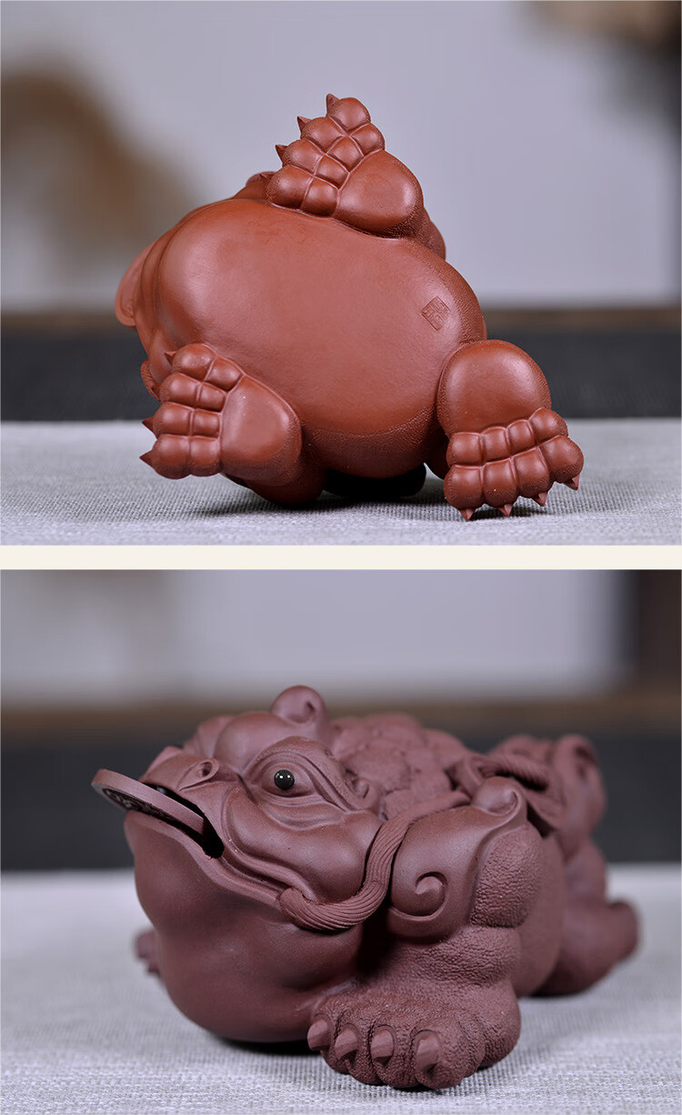 雅玥宜兴紫砂茶宠摆件茶道蟾蜍茶宠紫砂金蟾茶玩可养复古独角蟾 清