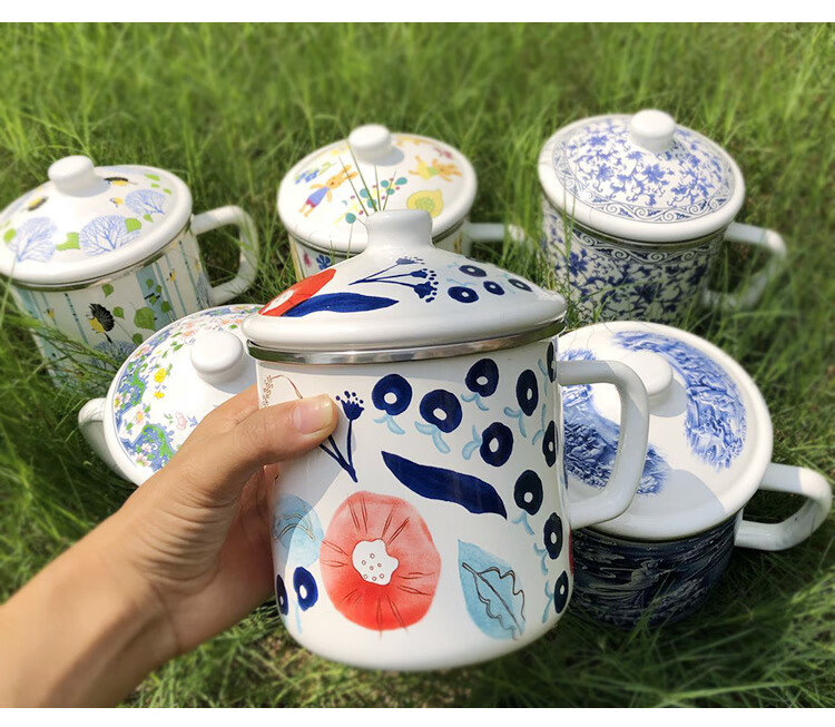 铁瓷缸子 超大号茶缸子 1l大容量搪瓷水杯复古经典加