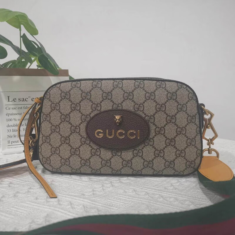 【二手99新】gucci古驰女包 老花虎头相机包pvc红绿织带时尚拼色百搭