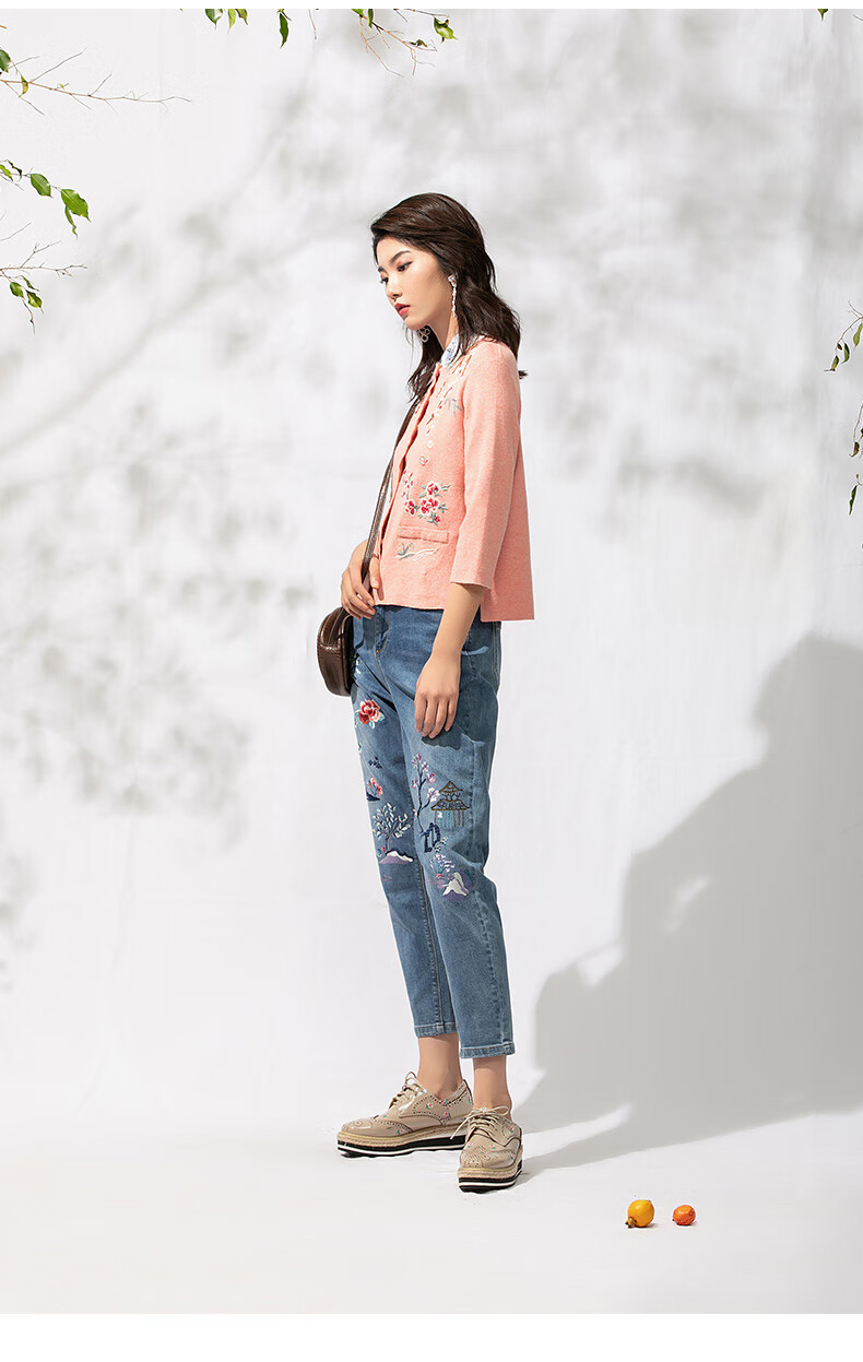 渔牌女装2022春款上衣新品针织满身绣花开衫薄款毛外套女黑18096axxl