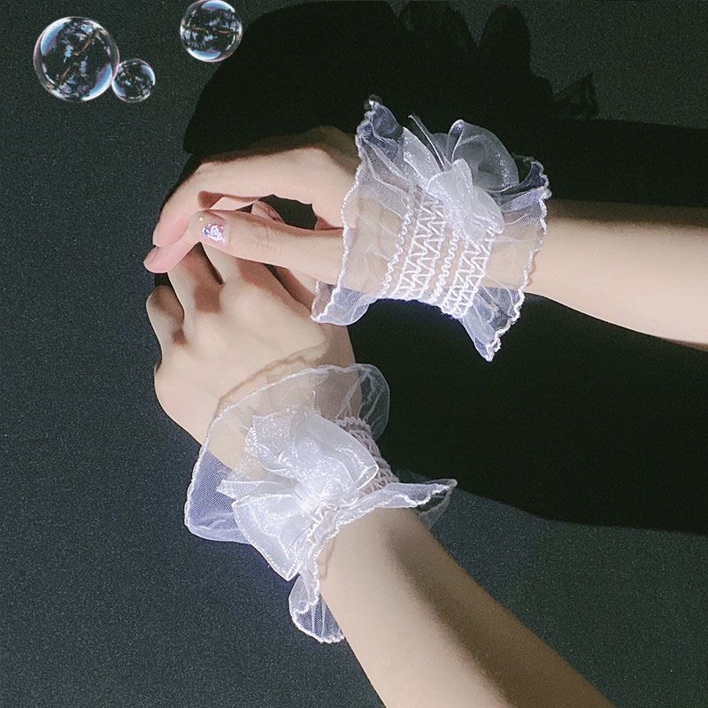 贝佳淑新品假袖口暗黑系lolita洛丽塔蝴蝶结蕾丝手腕套手袖女lo娘护腕