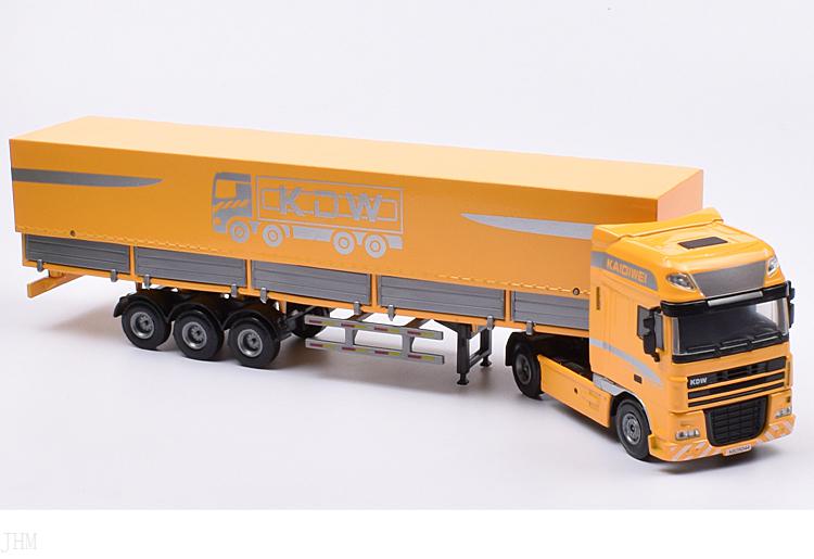 遥控半挂牵引车合金 凯迪威合金工程车模型 斗篷式平板运输车卡车半