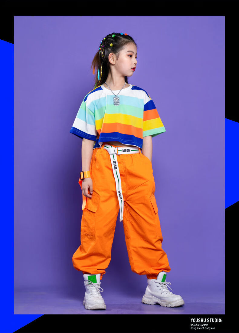 六一儿童节演出服装男女童街舞服装夏季嘻哈风女孩啦啦队班服时尚8-12