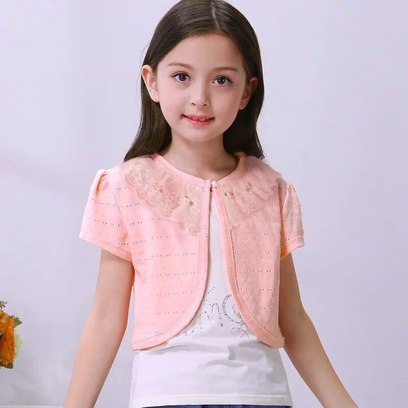 小女孩夏日外披儿童夏季蕾丝开衫宝宝外搭公主坎肩空调衫薄款女童小
