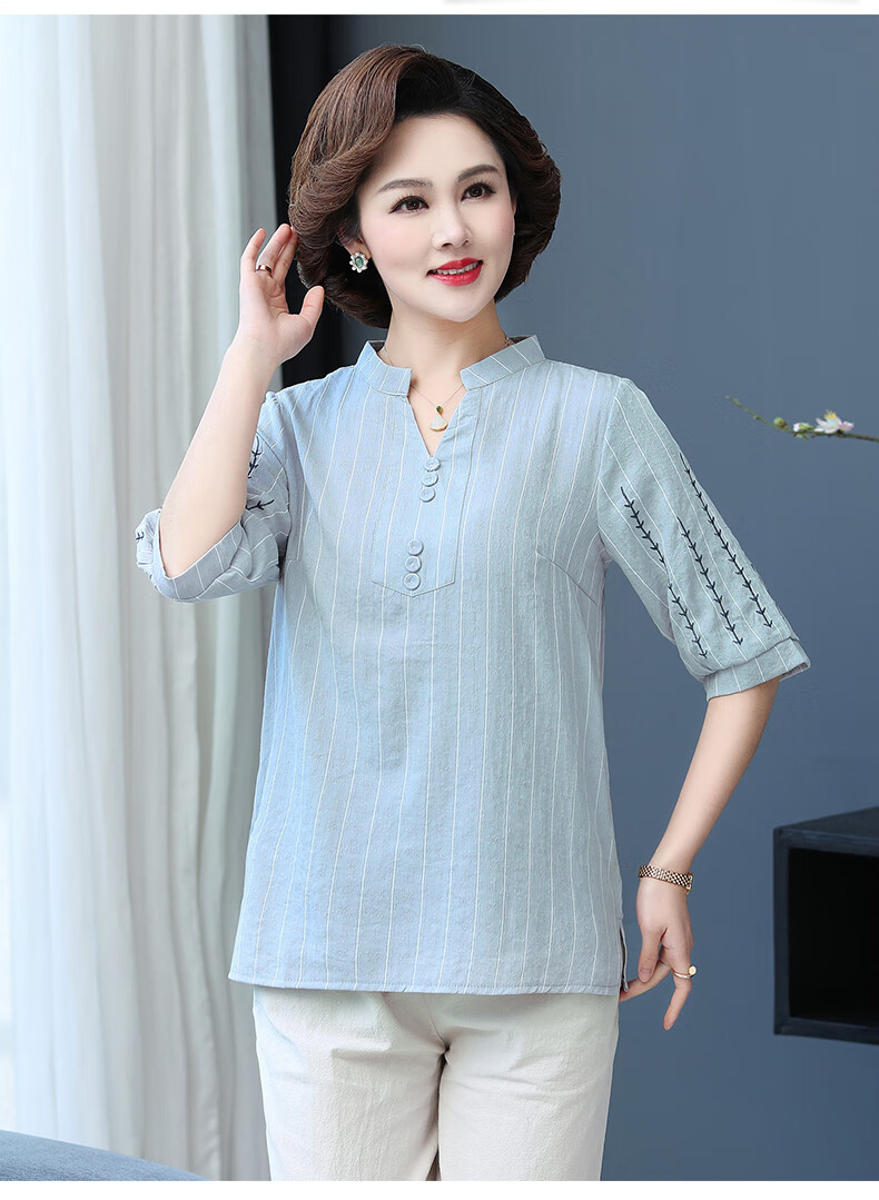 helolis香港潮牌妈妈夏装宽松纯棉短袖t恤大码40岁50中年女装七分袖