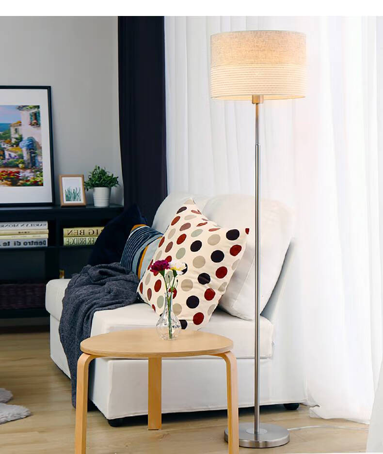 落地灯卧室床头温馨可调光简约现代遥控led客厅书房立式台灯亚麻不带