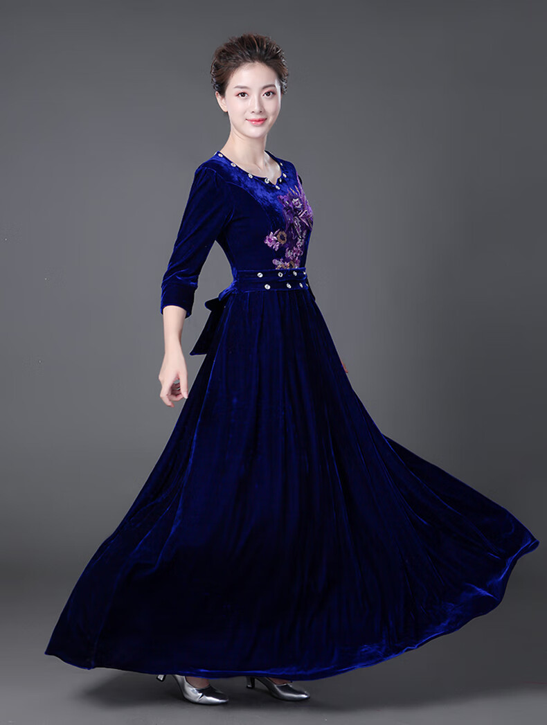 独唱演出服女大合唱演出服女长裙晚礼服成人连衣裙诗歌诵中老年合唱服