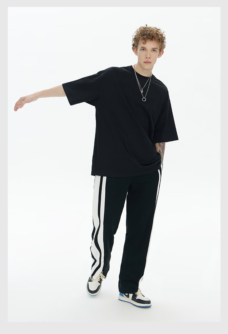 iconslab联名ssurplus侧唛装饰半袖打底衫潮牌宽松纯色t恤男夏季黑色