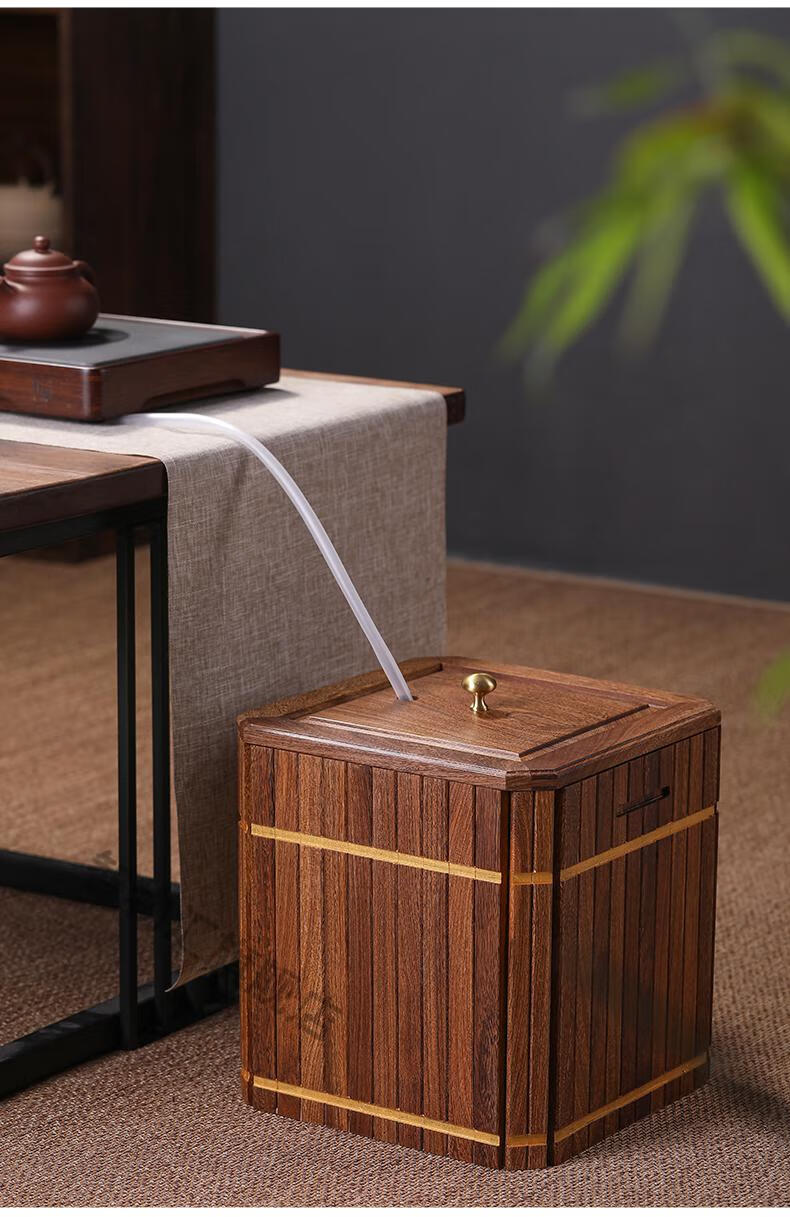 65高端品质60实木鸡翅木茶渣桶茶水桶家用中式复古废水蓄水桶倒