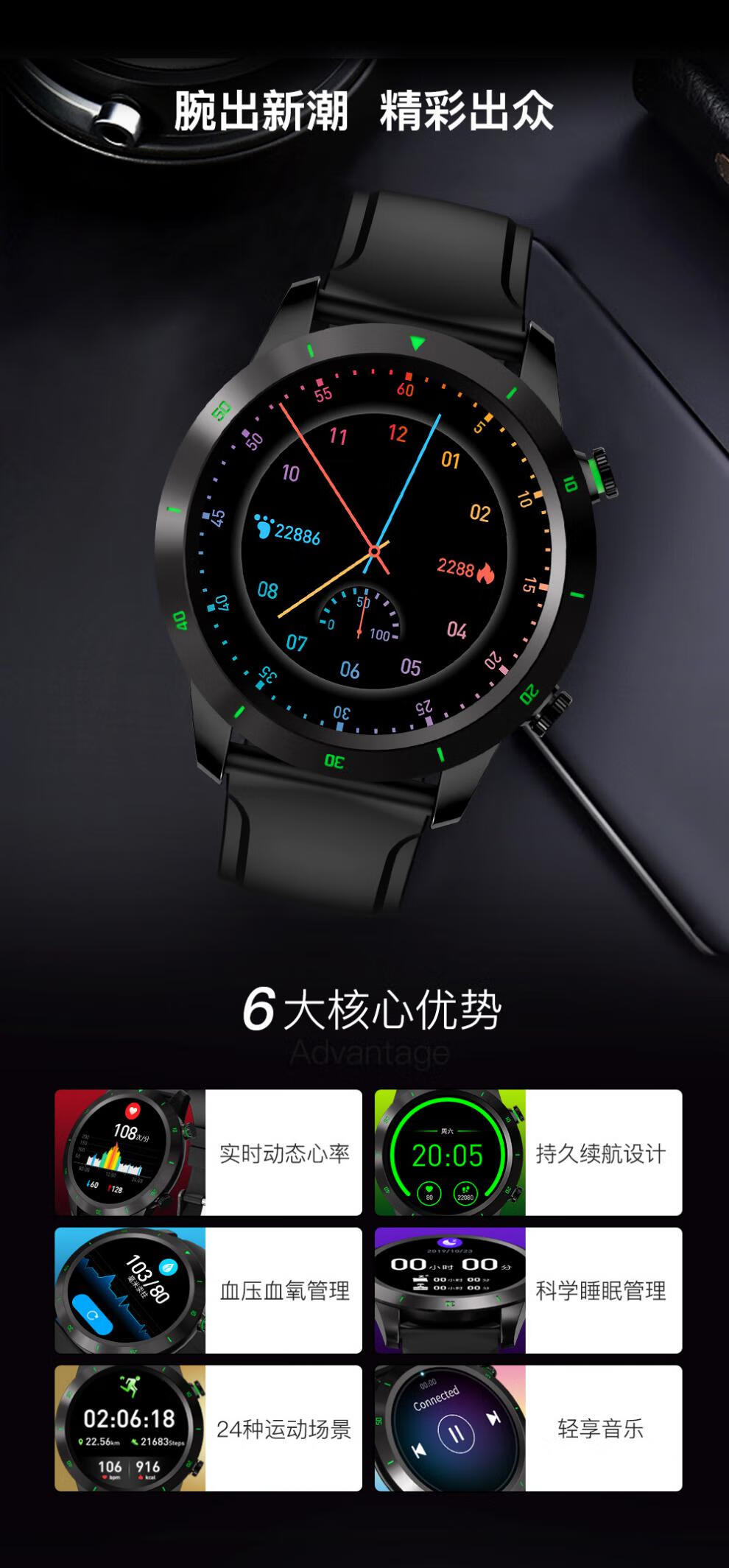 华为安卓手机通用智能手表实时监测血氧心率血压运动生活防水多功能