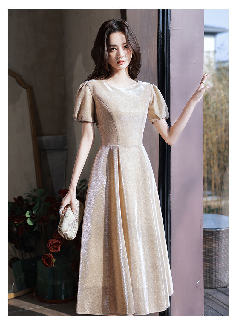 晚礼服裙女轻奢小众高端平时可穿感法式洋装香槟色订婚连衣裙香槟色xs