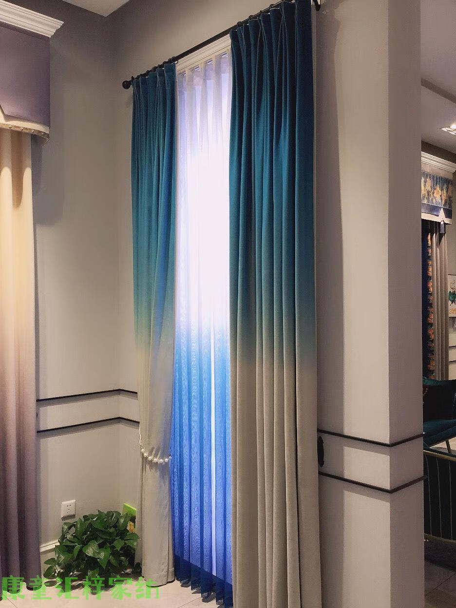 隔音窗帘魔术贴免打孔隔音柯桥直销北欧简约现代绒布渐变色窗帘客厅