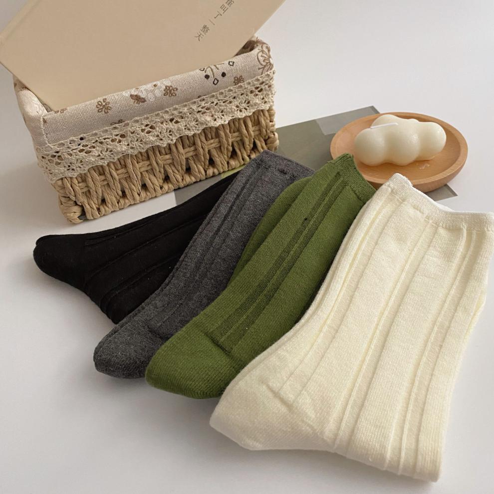 丝光袜早上好起床了 丝光棉袜子男女情侣款肌理感纯色简约中筒棉质袜