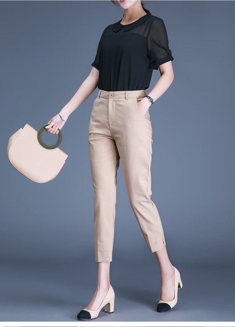 雅可希休闲八分裤女小个子黑色高腰直筒小西裤夏季薄款女裤九分小脚裤