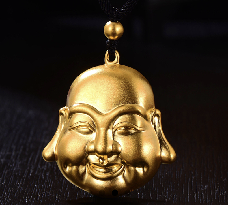 祖大福黄金吊坠实心999足金佛头吊坠按克传承古法笑口常开弥勒佛菩萨