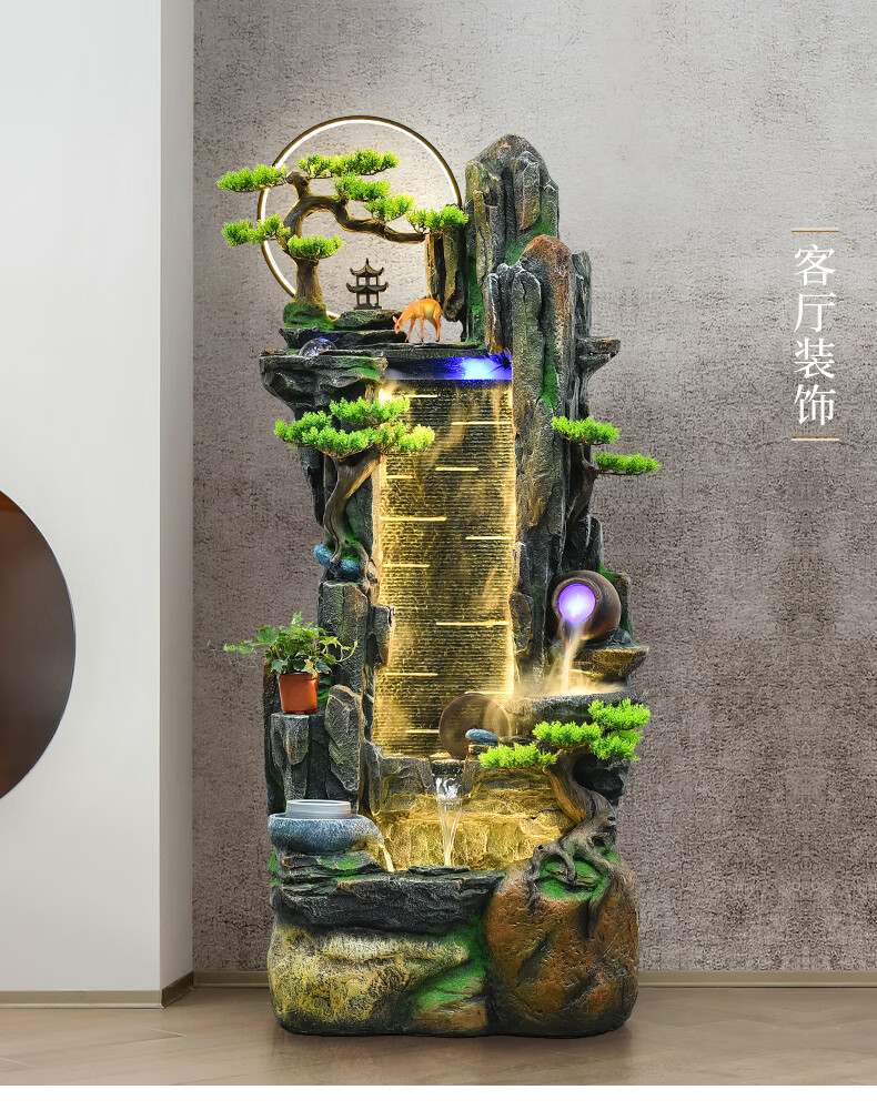 2022新款日本大型假山流水喷泉造景鱼缸装饰酒店办公室水幕墙客厅玄关