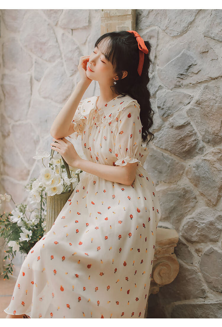 笑涵阁同款高端女装真值女装抖音同款连衣裙雅茹苑娃娃领小碎花连衣裙