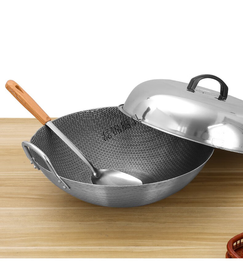 苏泊尔品质不锈钢炒锅双耳钢锅厨房蜂窝不粘圆底特大号炒菜锅大锅炒鼎