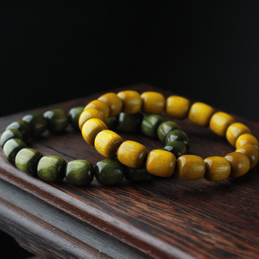 槿逸斯-金丝楠阴沉木手串绿料四川金丝楠水波纹佛珠情侣款手链 1.