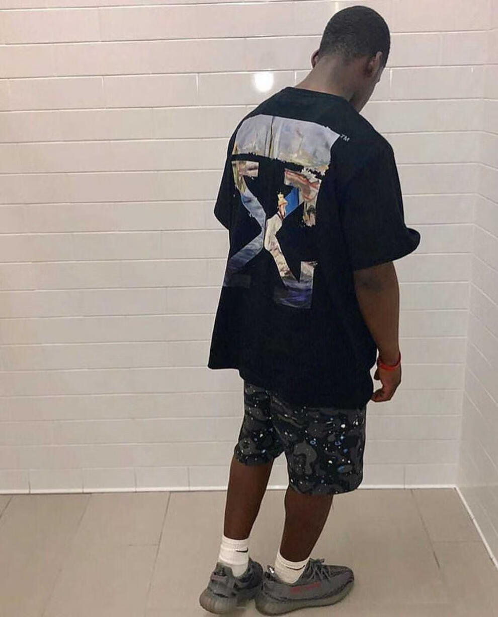 过验off莫奈ow油画短袖宽松水彩箭头情侣t恤男女潮牌white白色圣母s偏