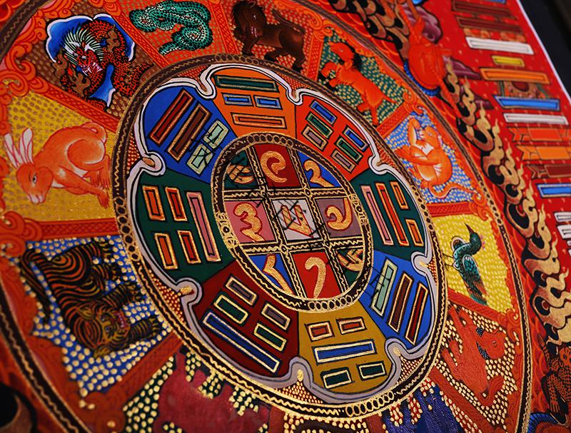 唐卡西藏纯手绘尼泊尔文殊九宫八卦天然颜料装饰挂画客厅玄关【图片