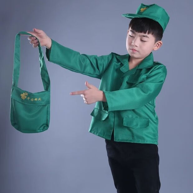 儿童邮递员表演服幼儿快递员演出服邮政工作人员角色扮演服装 绿色
