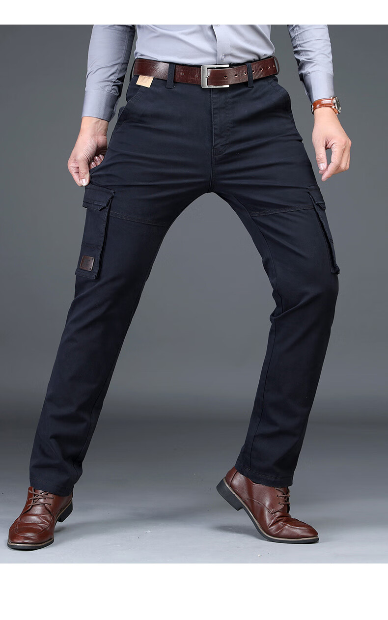 jeep吉普多口袋工装裤男秋冬款直筒宽松弹力男裤户外百搭休闲裤男