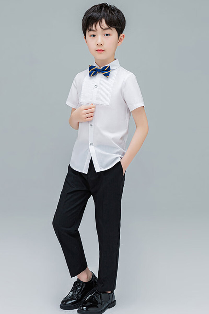 衬衫男童夏季短袖宝宝演出色打底寸衫儿童条纹黑色衬衣纯黑色长衬衫